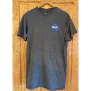 Men's NASA Logo T-Shirt Meatball Graphic Tee Short Sleeve Heather Black Small